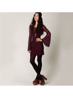 Free People Gypsy Crochet Lace Bell Sleeve Mini Dress M